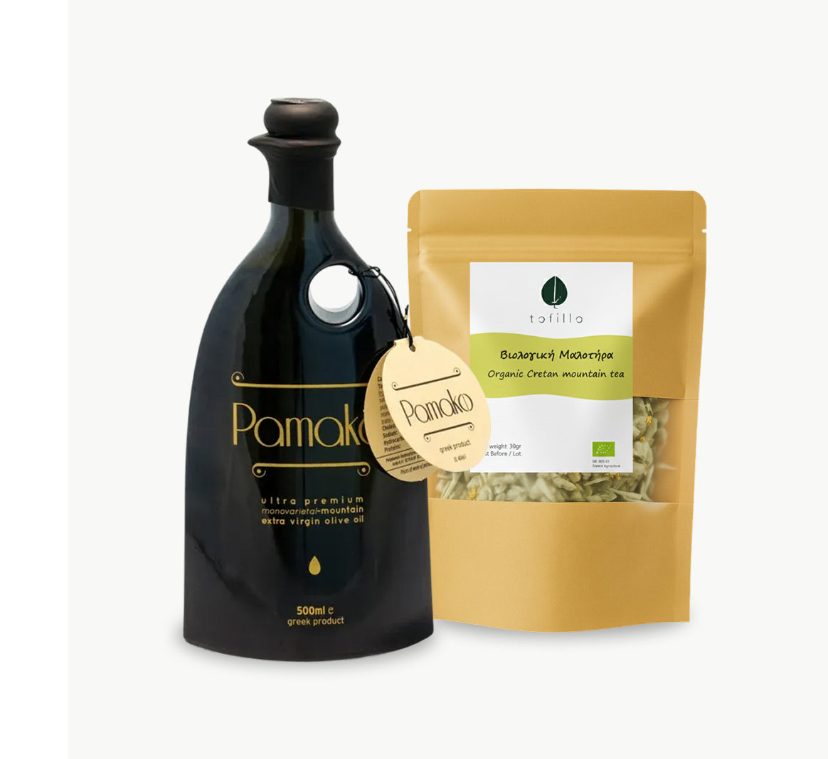 Pamako organic extra virgin olive oil with Cretan mountain tea organic herbs gift set