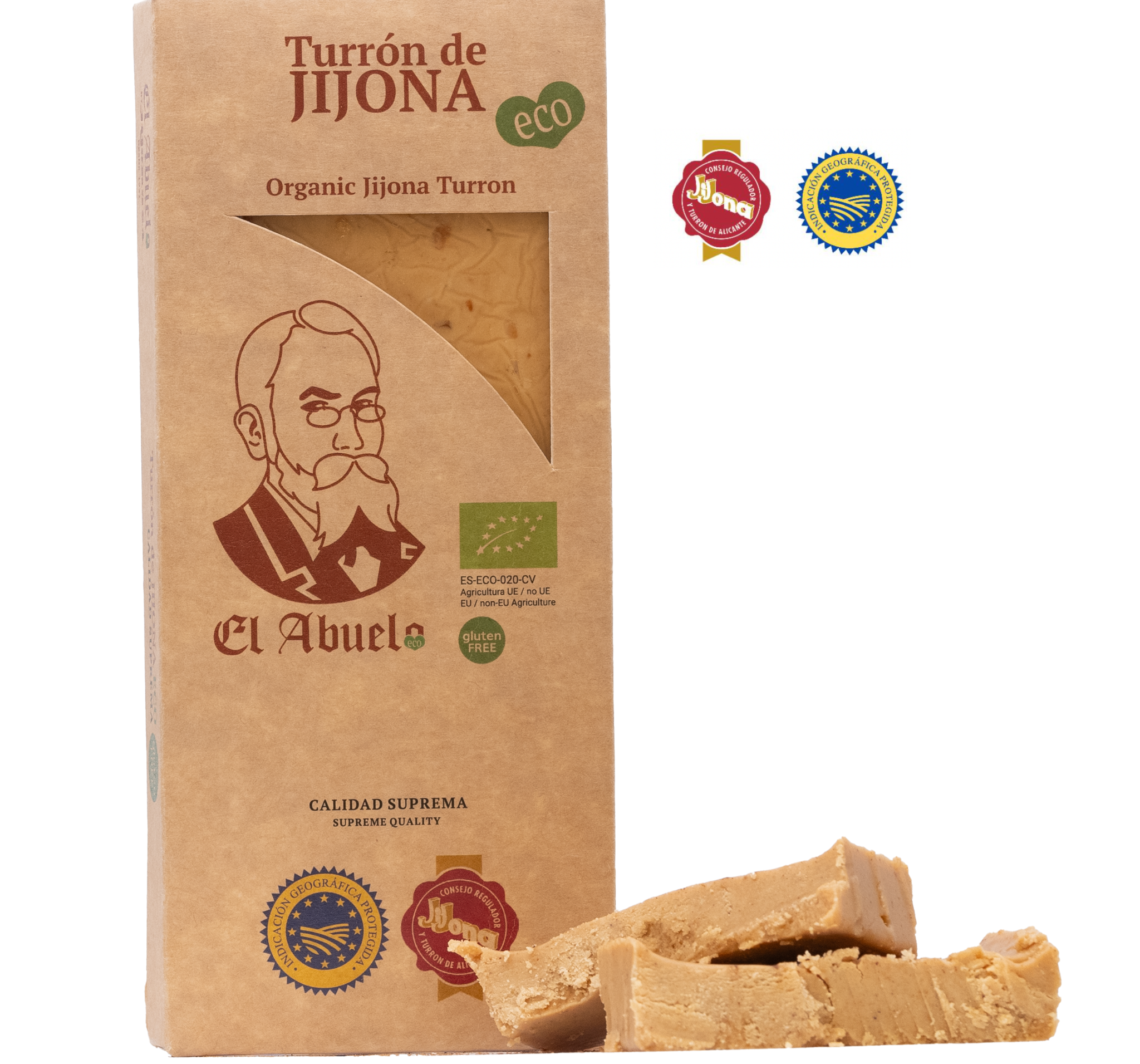 Authentic Spanish Turrón with almonds from Jijona, traditional certified organic nougat.