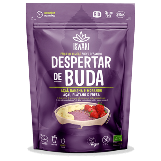Gesunde Instant-Glutenfreie Brei-Mischung – Acai, Banane, Erdbeere, Buchweizen und Leinsamen.