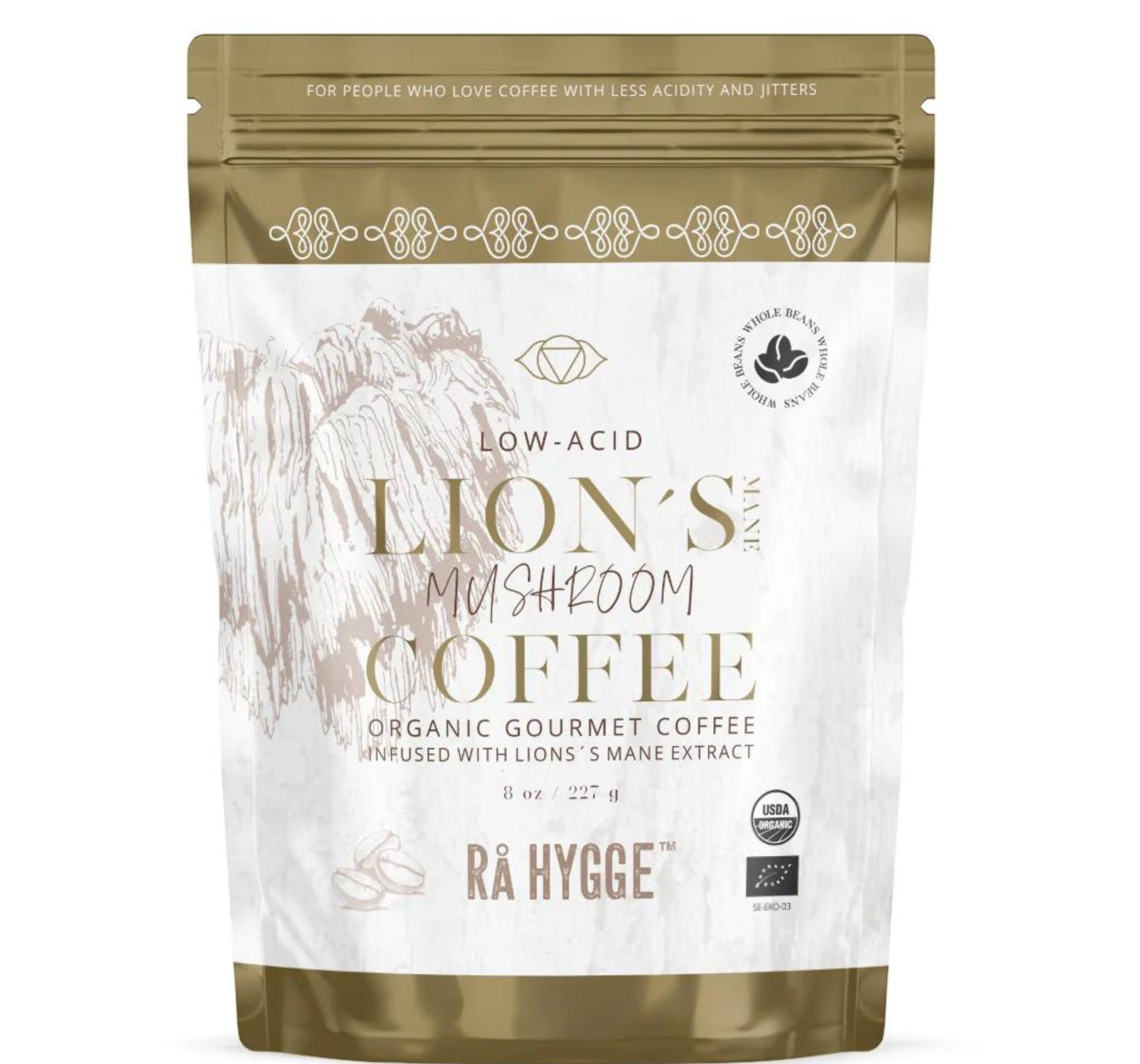 Organic Lion’s Mane mushroom coffee blend for focus and energy available at The Bio Foods.