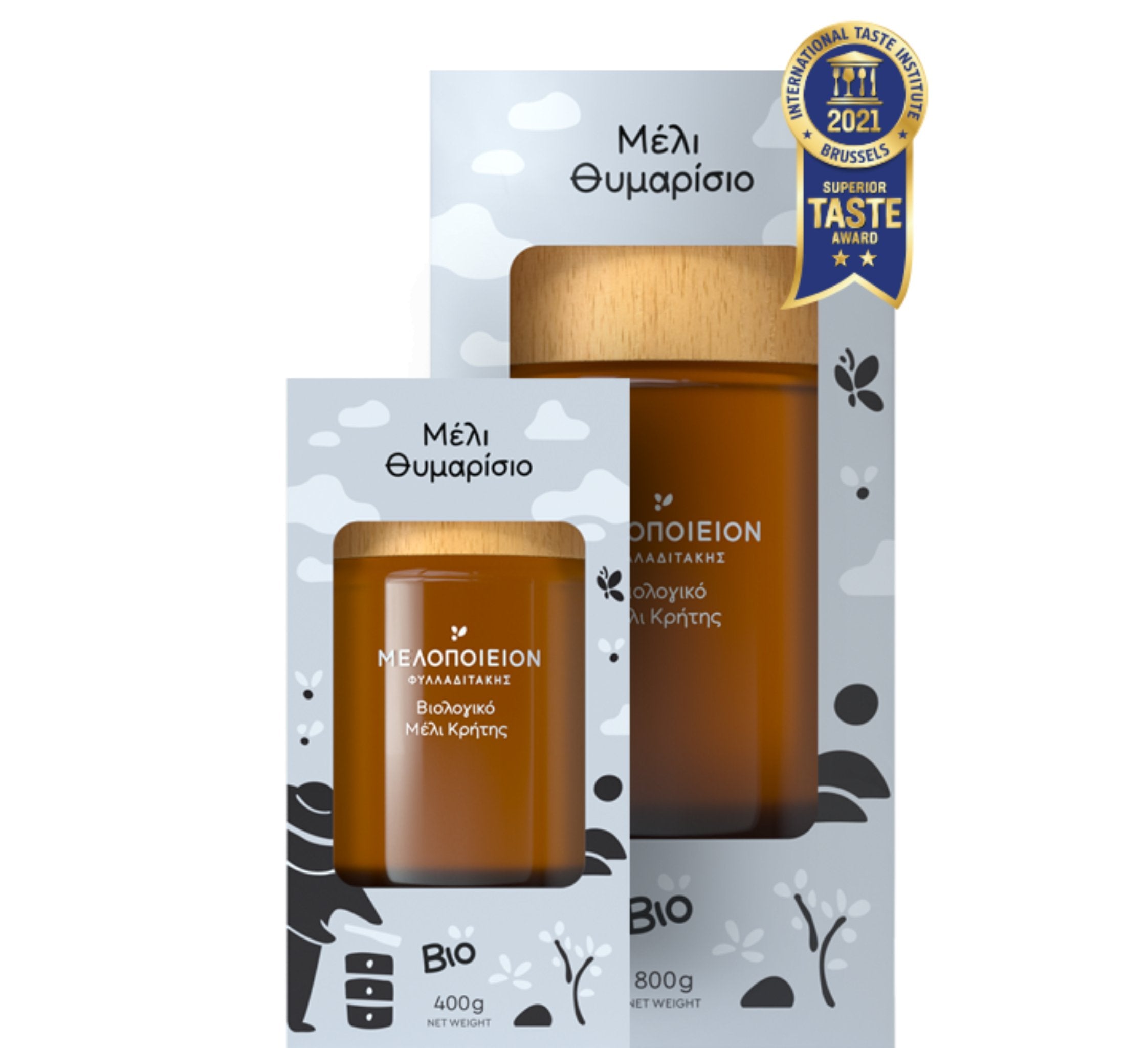 Premium Organic Thyme Honey | Thyme honey from Creta in 2 wooden ld jars in paper box - 400ml and 800ml | Creatan products | The Bio Foods Berlin