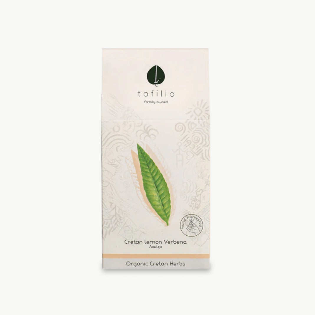 Organic Cretan lemon verbena herbal tea by Tofillo box packaging