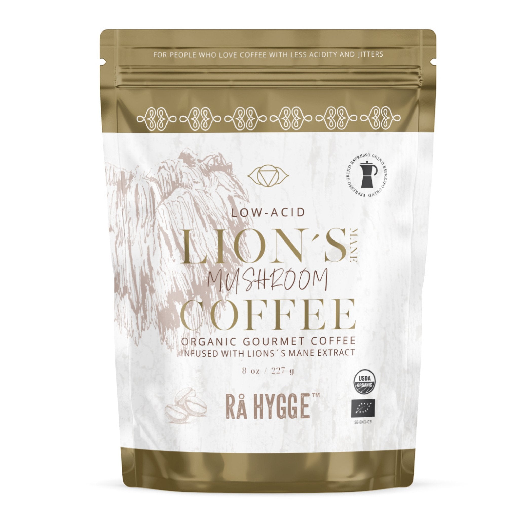 BIO Lion's Mane Espresso Coffee Grind | Lion's Mane Mushrooms | Organic Mushroom Coffee| The Bio Foods 